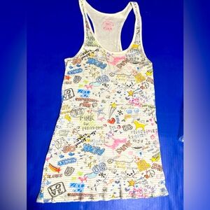 PINK Victoria's Secret Y2K Ribbed Graphic Design Tank Top I Only Sleep In Pink L